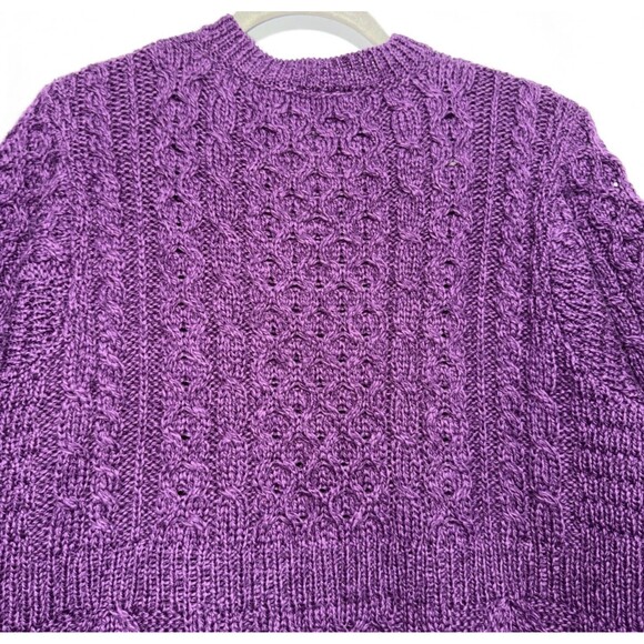 Kilronan Knitwear Sweater Women’s Size L Purple Merino Wool Cable Cardigan - Picture 5 of 7